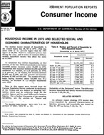 Household Income in 1970 and Selected Social and Economic Characteristics of Households