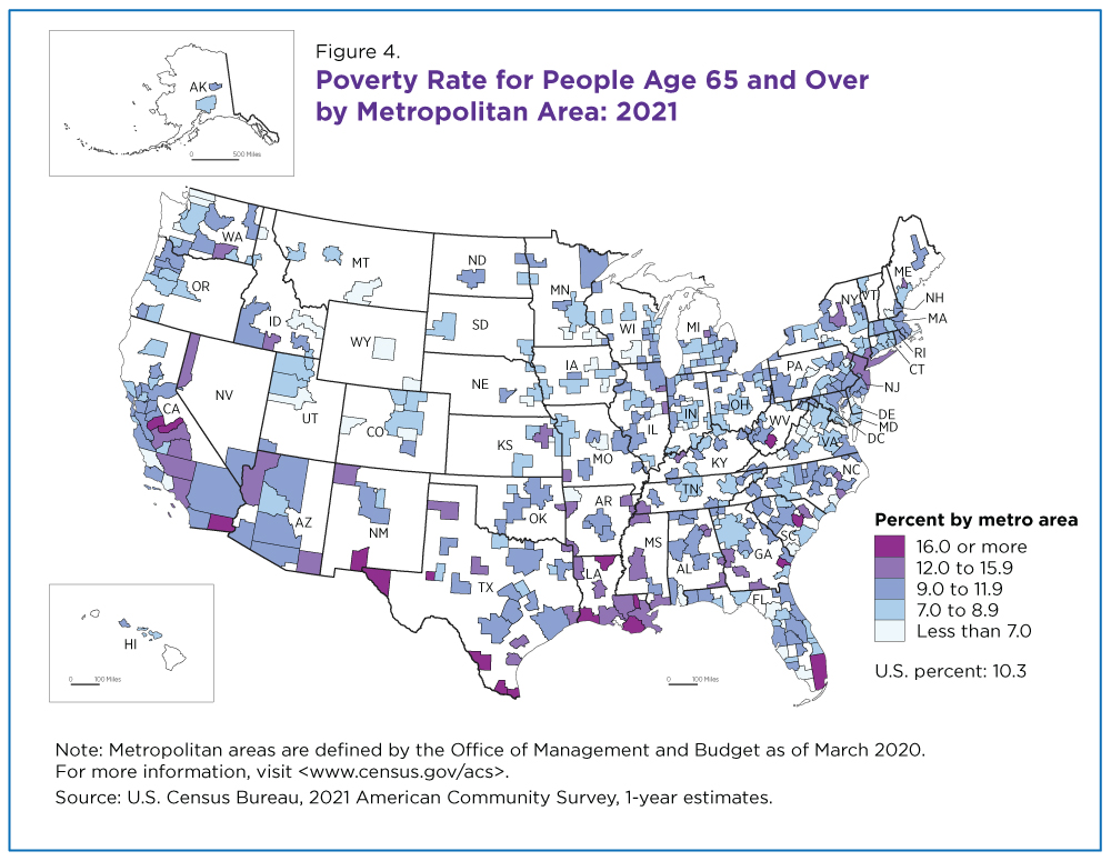 Figure 4. Poverty Rate for People Age 65 and Over by Metropolitan Area: 2021