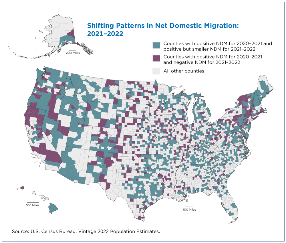 Map 2. Shifting Patterns in Net Domestic Migration: 2021-2022