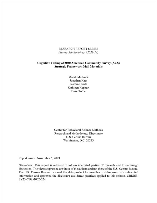 Cognitive Testing of 2020 American Community Survey (ACS) Strategic Framework Mail Materials