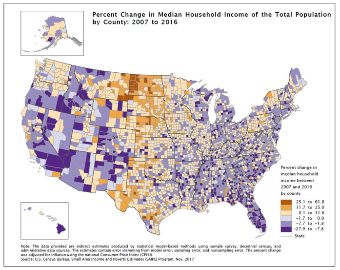 Figure 4. Change in Median Household Income by County: 2007 to 2016