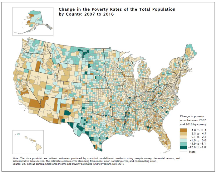 Figure 3. Percent Change in the Poverty Rate by County: 2007 to 2016