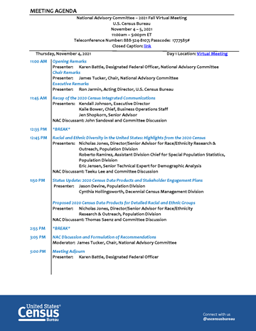 Agenda – NAC 2021 Fall Virtual Meeting