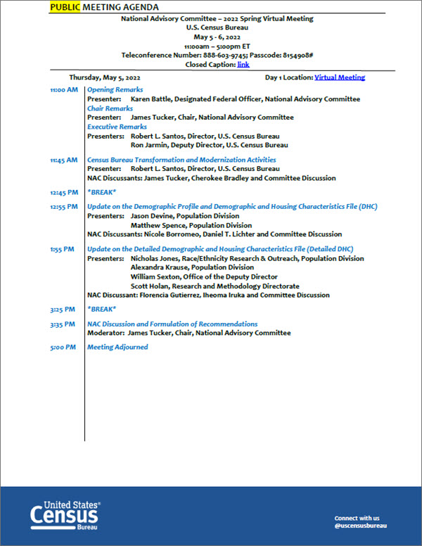 Agenda - NAC Spring Meeting May 5-6, 2022