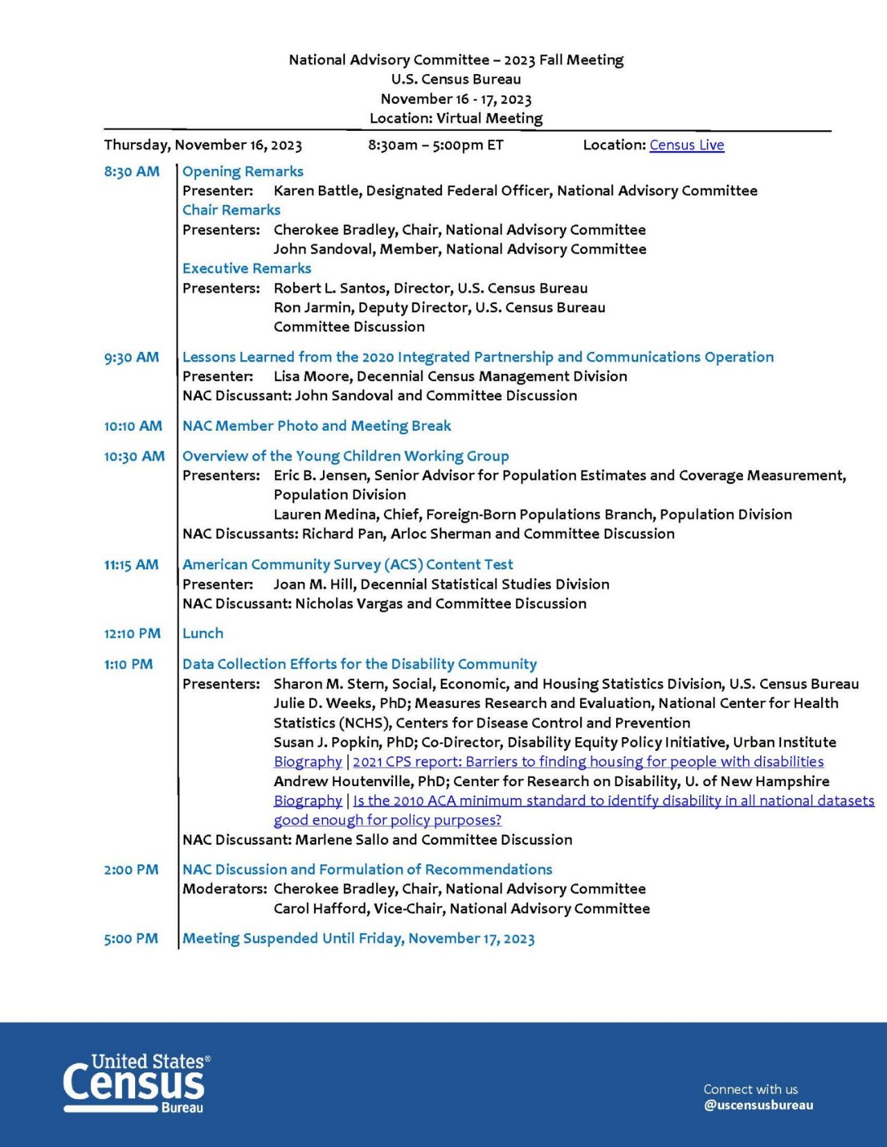 Agenda - NAC 2023 Fall Meeting November 16-17, 2023