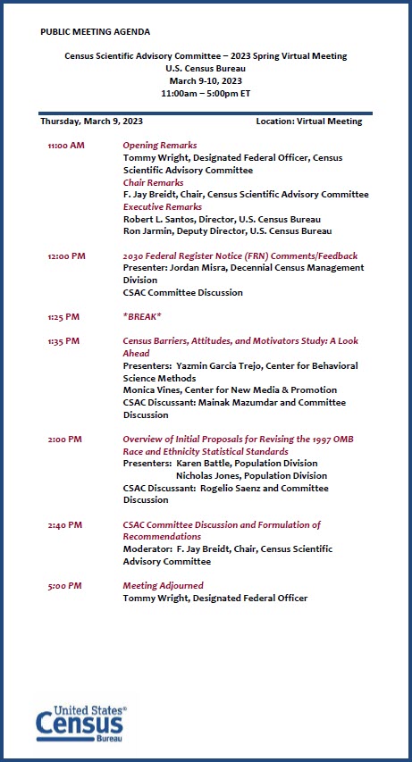 Agenda - CSAC Spring Meeting March 9-10, 2023