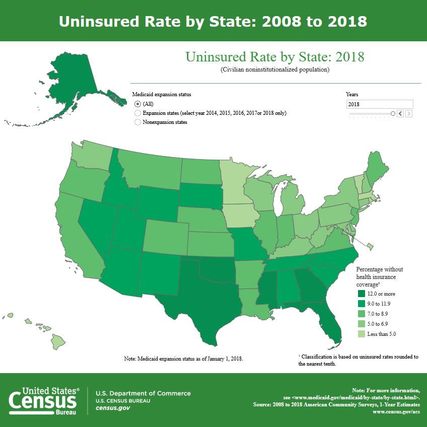 Image link leading to data visualization focusing on Health Insurance Rate by State from 2008 through 2018