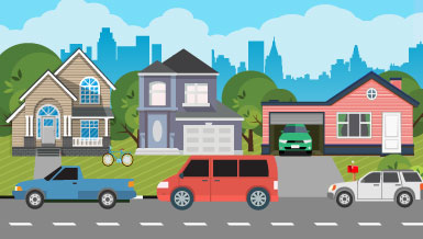 graphical representation of house in a community with vehicles highlighted