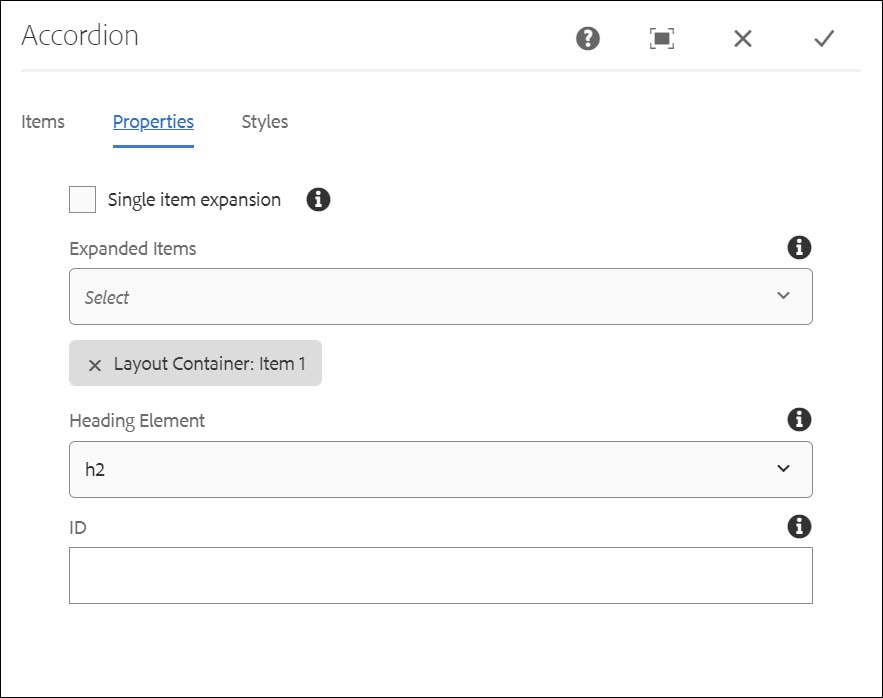 Accordion - Properties Tab