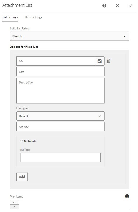 Attachment List Fixed List