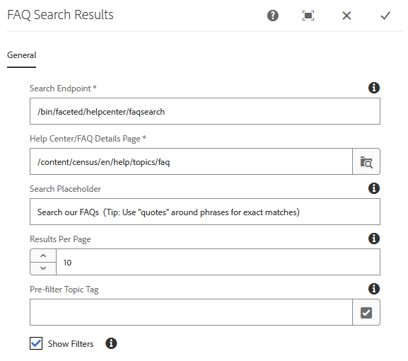 FAQ Search Results Configure Dialog