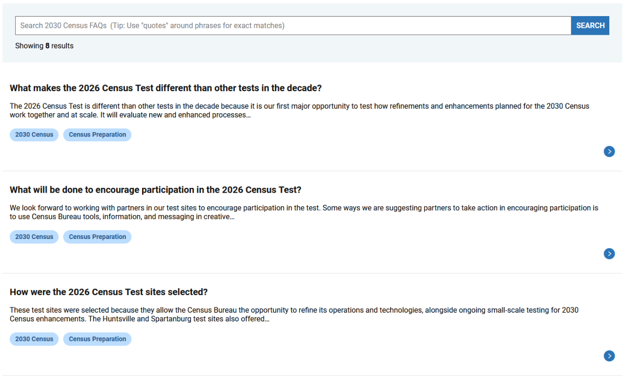 FAQ Search Results without Filter List