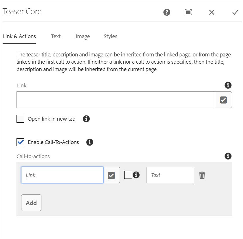 Teaser  Core - Link & Actions