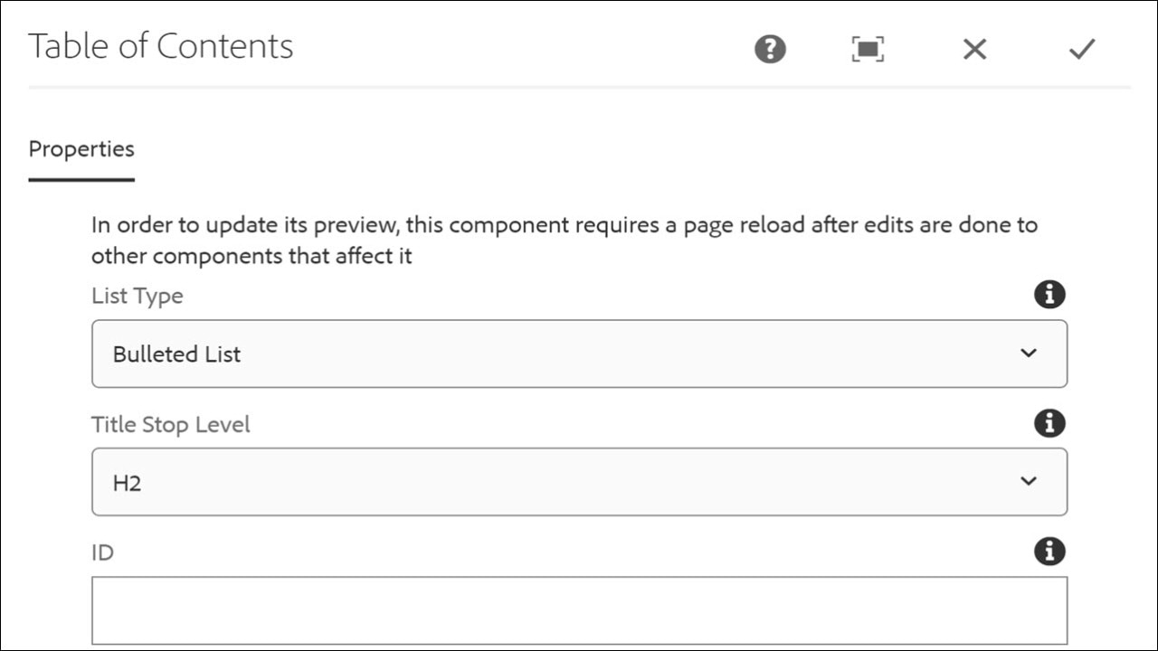 Table of Contents: Properties