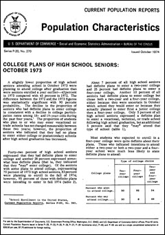 College Plans of High Schools Seniors: October 1973