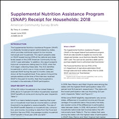 This report presents data on SNAP receipt during 2018 at the national and state levels based on the 2018 American Community Survey (ACS) 1-year estimates.
