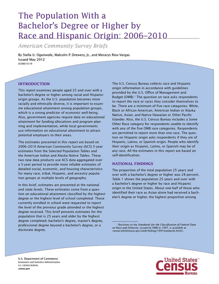 The Population With a Bachelor's Degree of Higher by Race and Hispanic Origin: 2006-2010