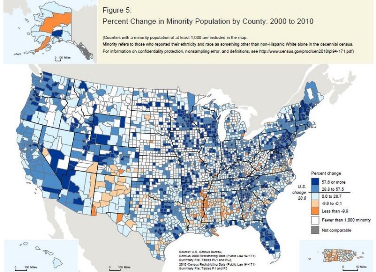 Figure 5. Percent Change in Minority Population by County: 2000 to 2010