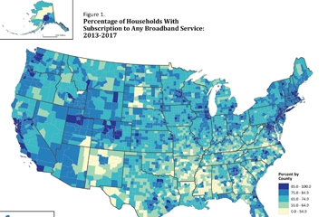 View the percentage of households with a subscription to any broadband service from 2013-2017.