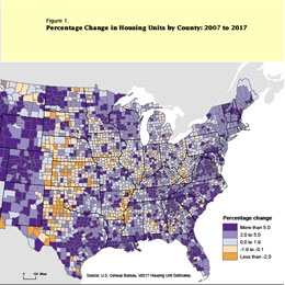 Percentage Change in Housing Units by County: 2007 to 2017