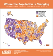 Percent Population Change by County and Municipio, 2017-2018