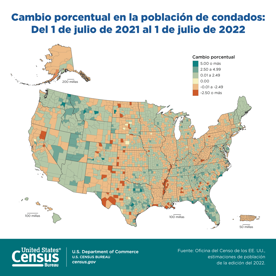 Cambio porcentual en la población de condados Del 1 de julio de 2021