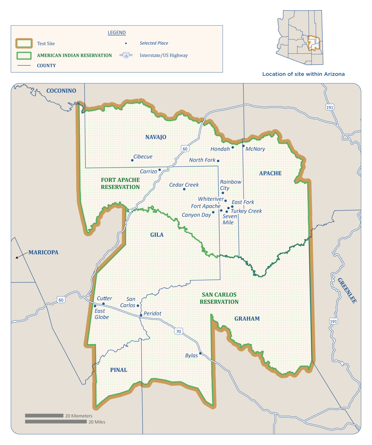 Map of Tribal Lands Within Arizona Test Site