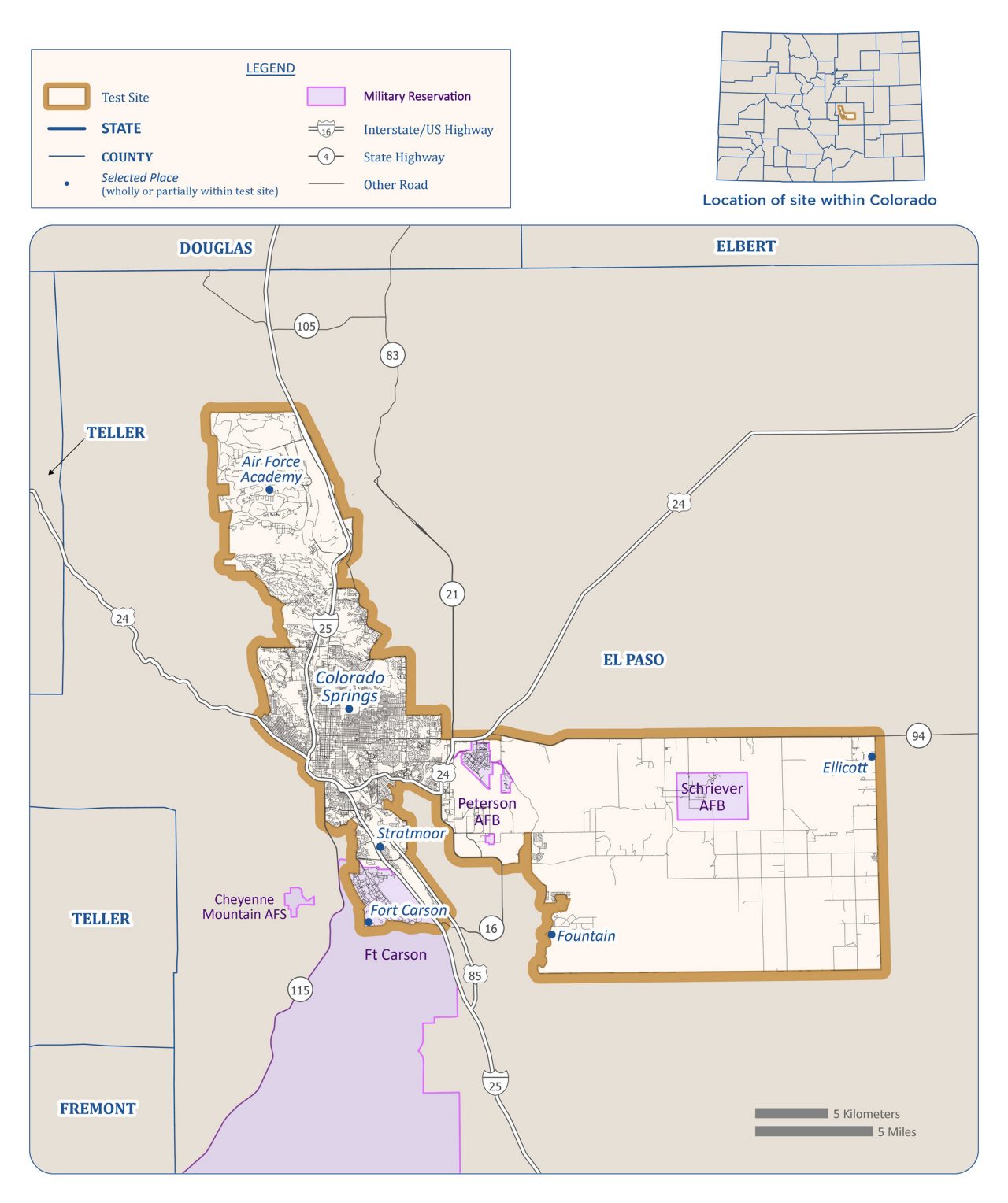 Map of Colorado Springs, CO Test Site