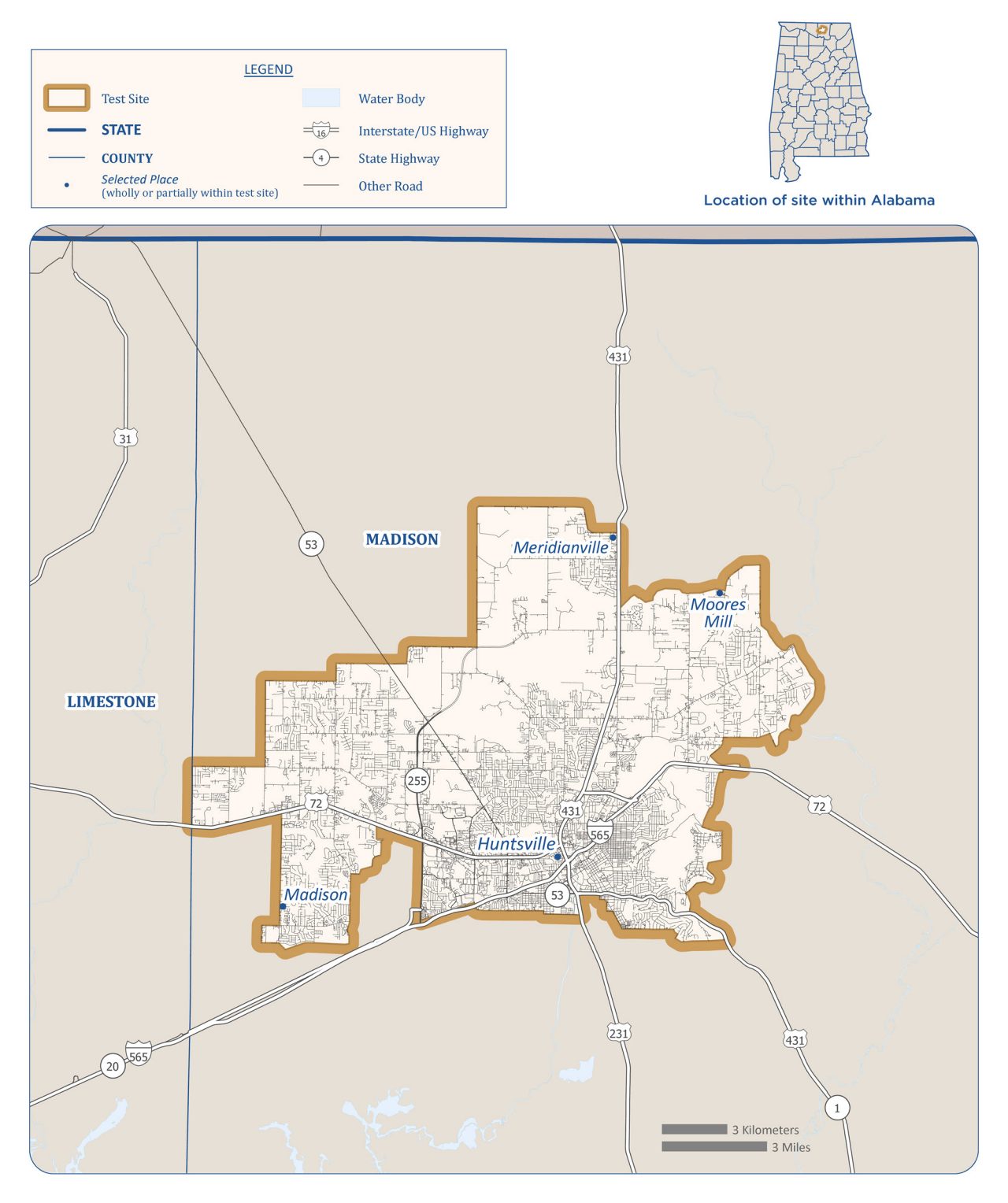 Map of Huntsville, AL Test Site
