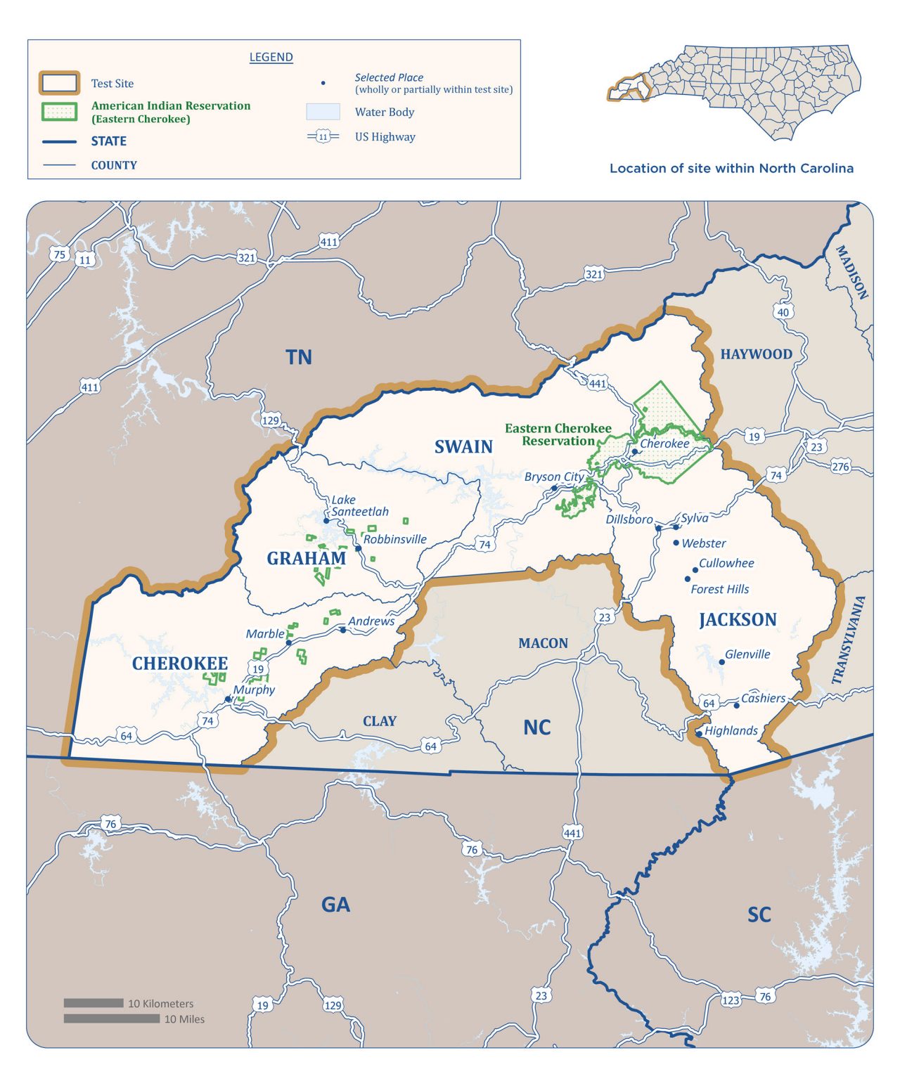 Map of Western North Carolina Test Site
