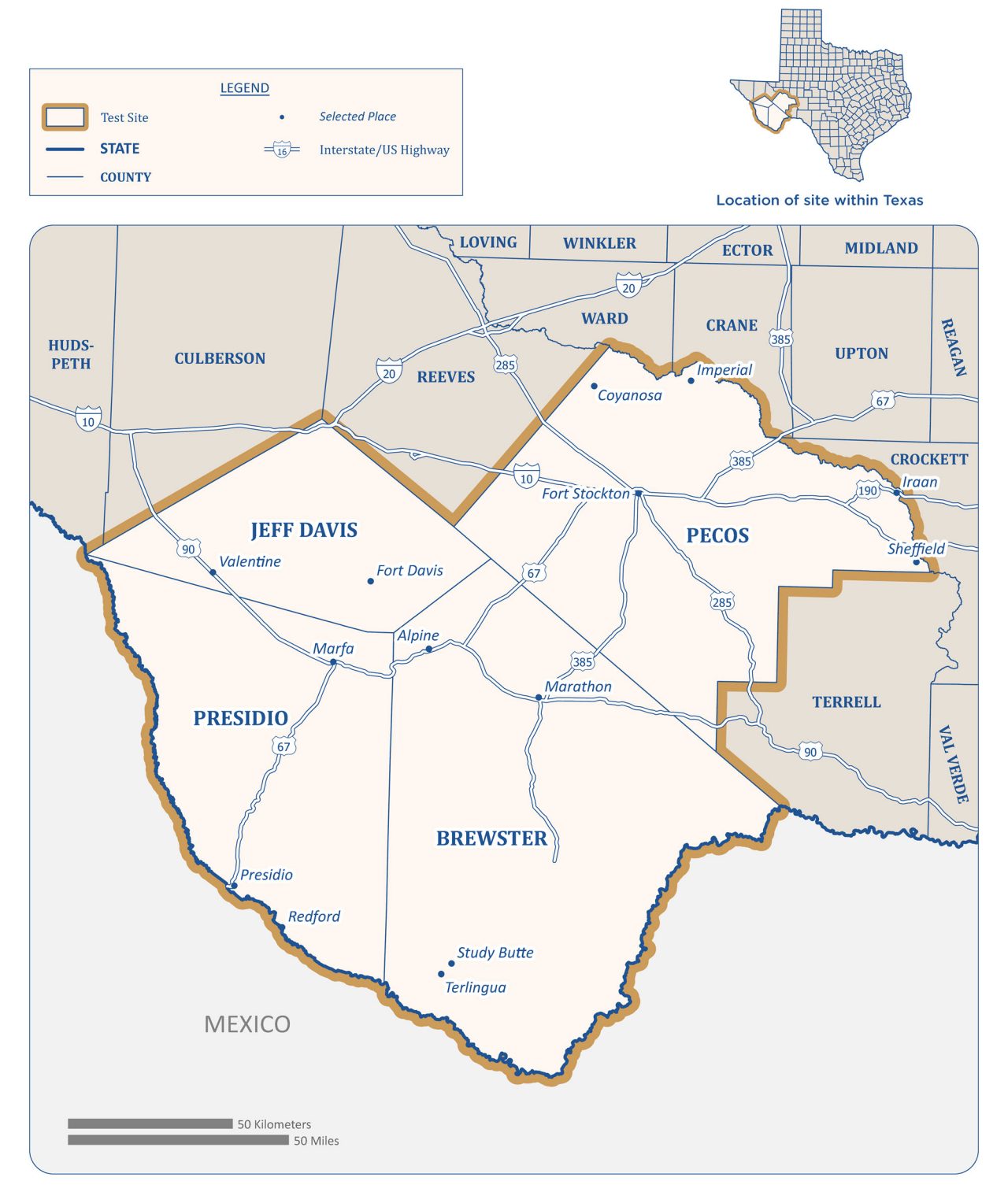 Map of Western Texas Test Site