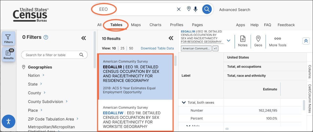 How can I access Equal Employment Opportunity (EEO) Tabulation data? Image