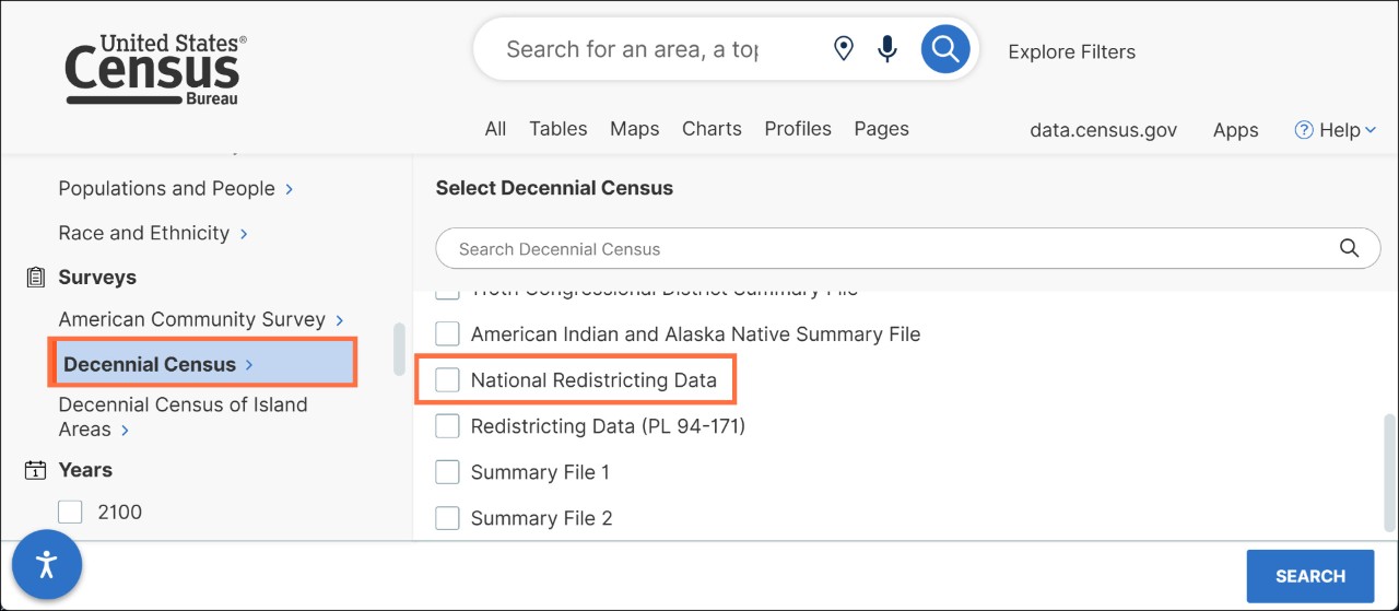 How can I compare Census data from 2020 to 2010 on data.census.gov? Image