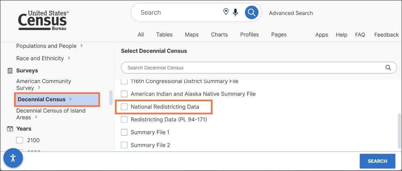 How can I compare Census data from 2020 to 2010 on data.census.gov? Image