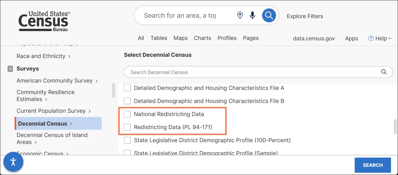 How can I compare Census data from 2020 to 2010 on data.census.gov? Image