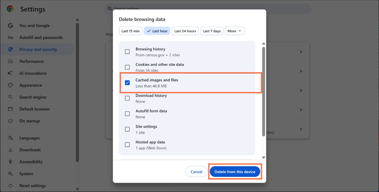 How do I clear the cache in Chrome? Image