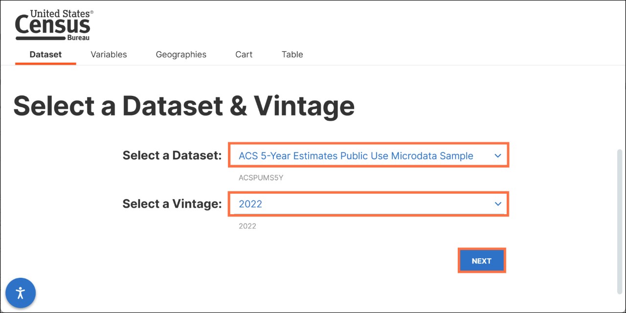 How Do I Select PUMAs on the MDAT for ACS 5-Year Estimates with Dual Vintage PUMAs? Image