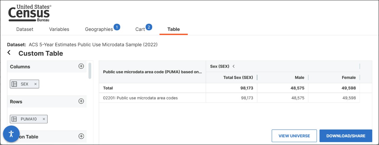 How Do I Select PUMAs on the MDAT for ACS 5-Year Estimates with Dual Vintage PUMAs? Image