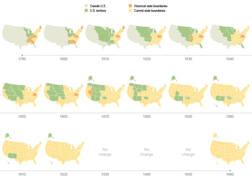U S Territory And Statehood Status By Decade 1790 1960