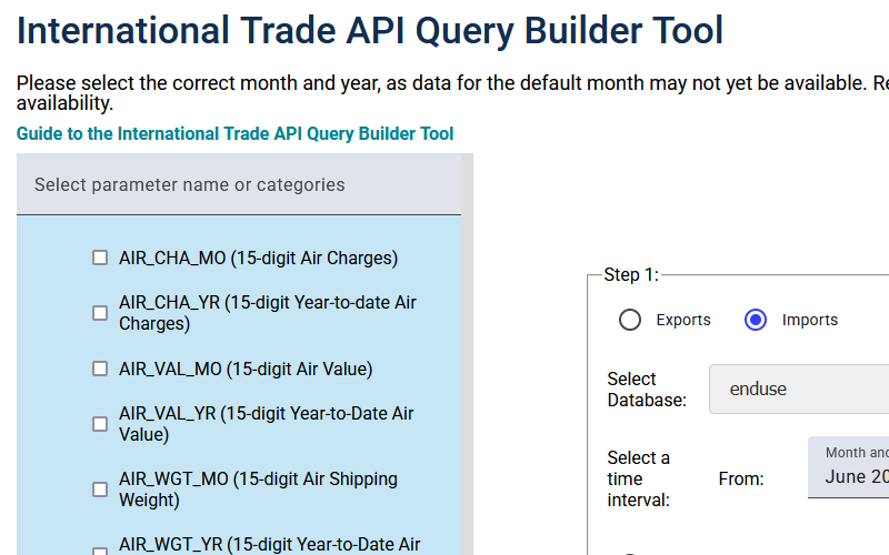 International Trade API Query Builder Tool