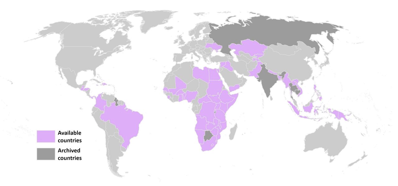 Map of available Subnational Population Data by Geographic Area