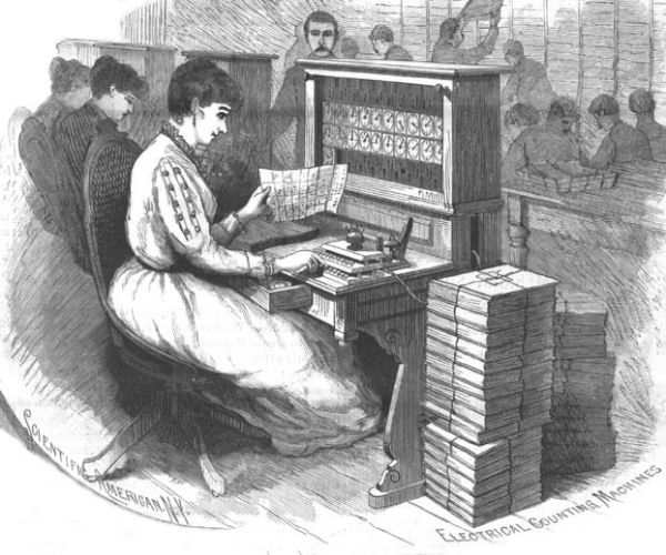 Clerk operating Hollerith machine