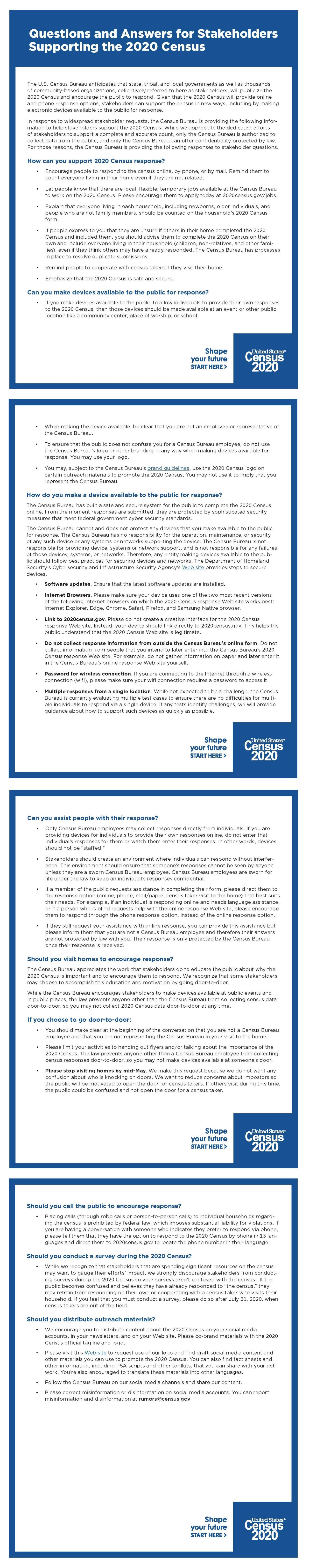 Fact Sheet: Questions and Answers for Stakeholders Supporting the 2020 Census