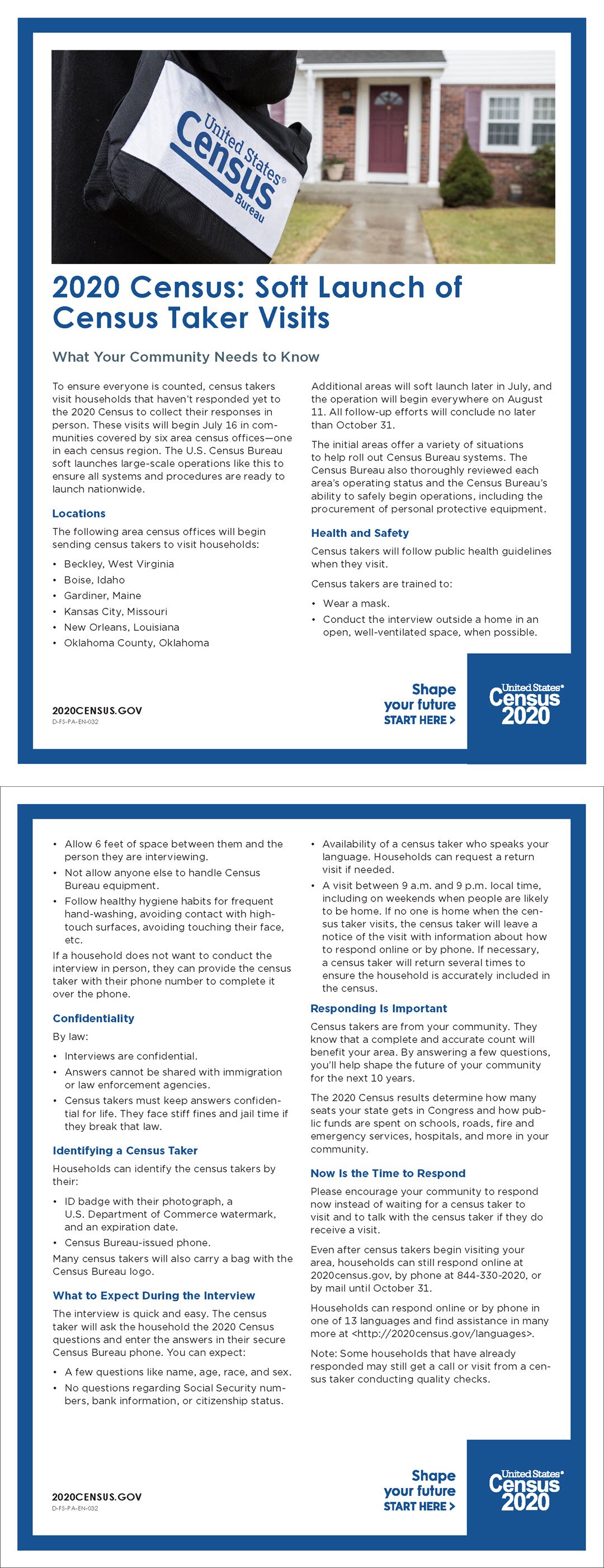 2020 Census: Soft Launch of Census Taker Visits