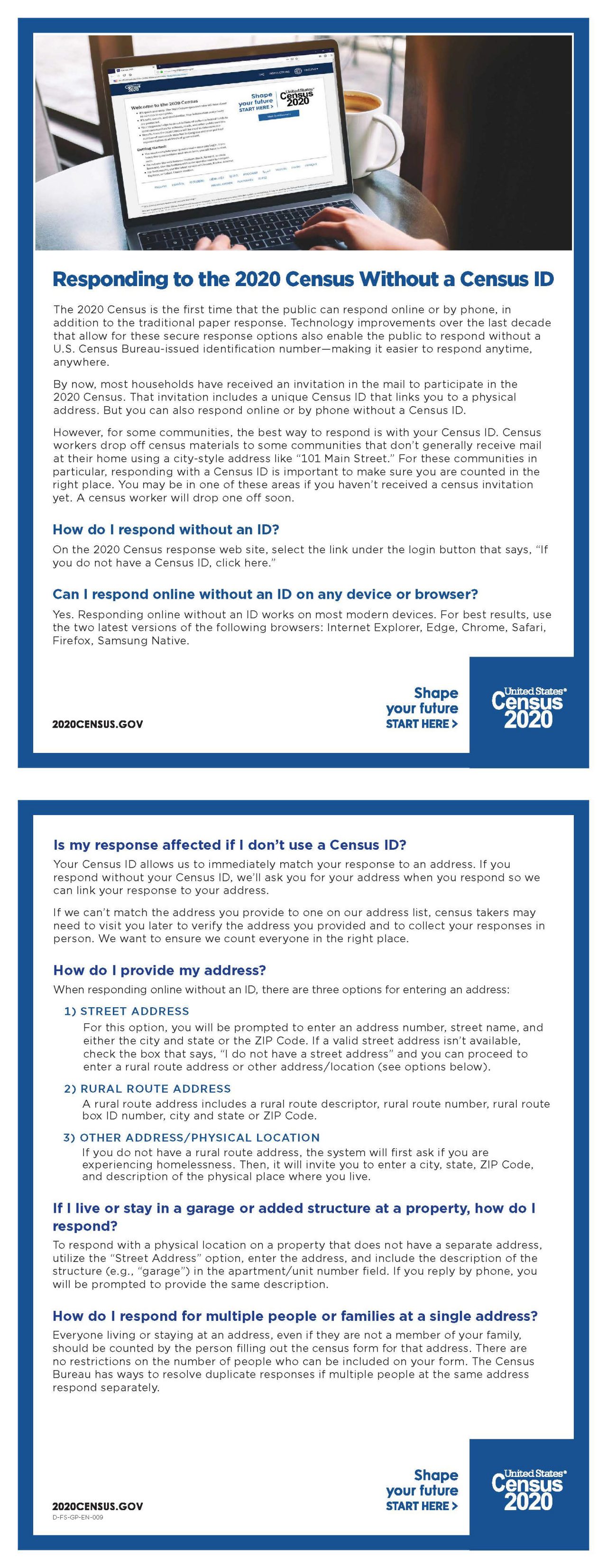Responding to the 2020 Census Without a Census ID