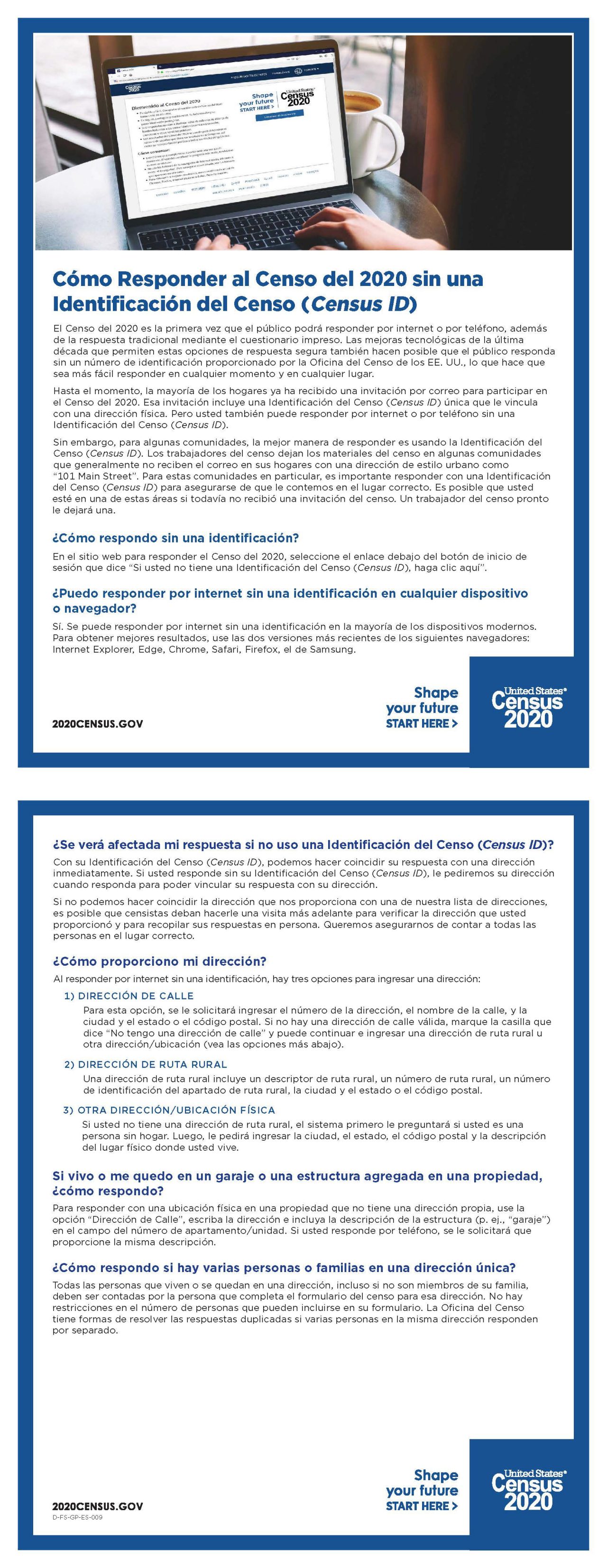 Cómo Responder al Censo del 2020 sin una Identificación del Censo (Census ID)