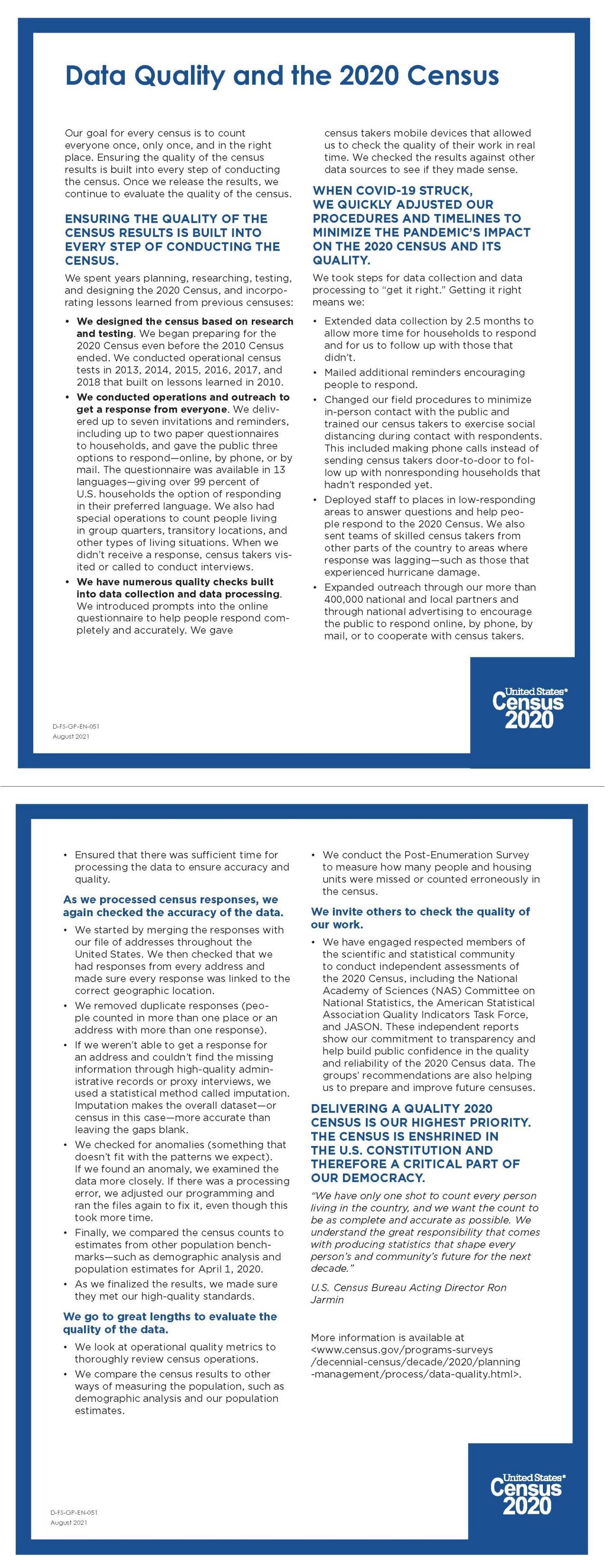 Data Quality and the 2020 Census