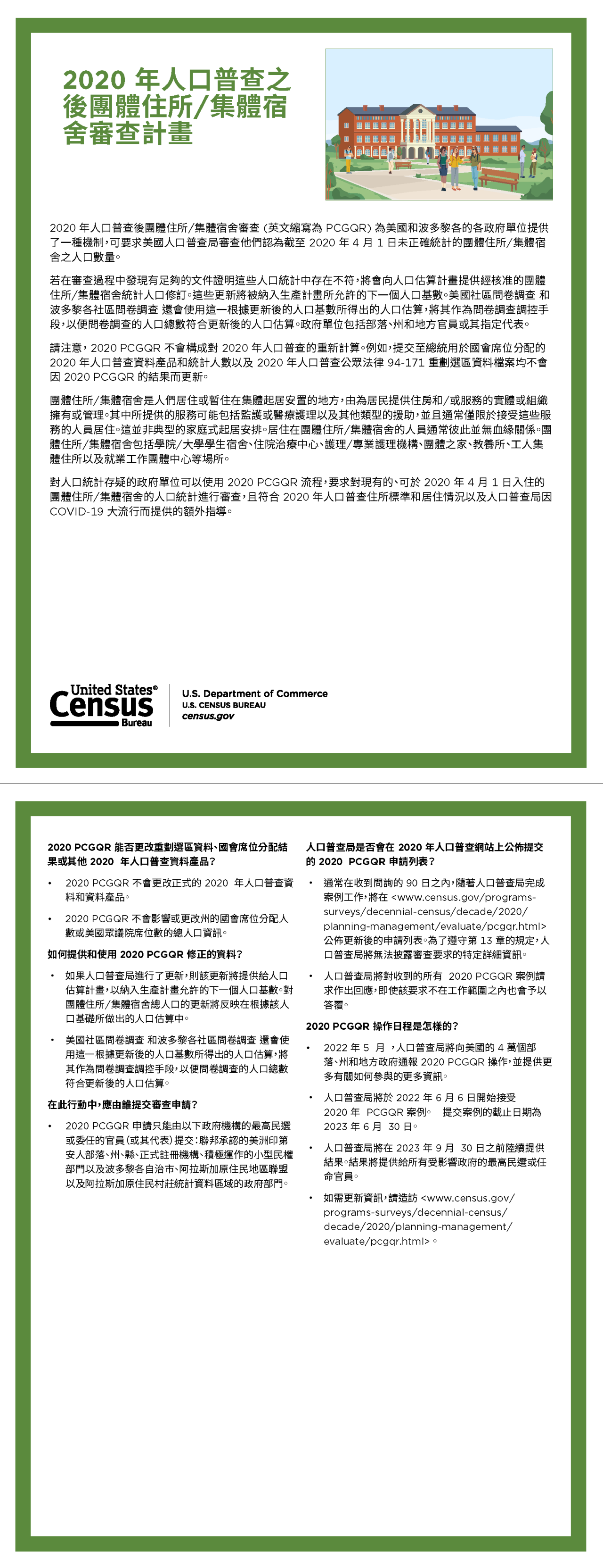 2020 年人口普查之後團體住所/集體宿舍審查計畫 (2020 PCGQR)