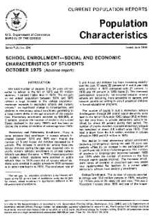 School Enrollment - Social and Economic Characteristics of Students: October 1975 (Advance Report)