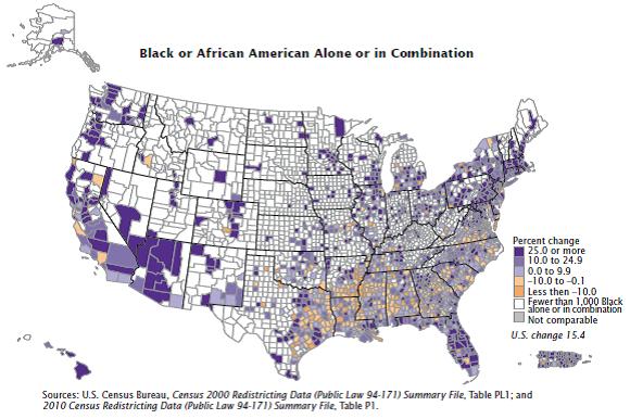 Percent Change in Black or African American Population: 2000 to 2010
